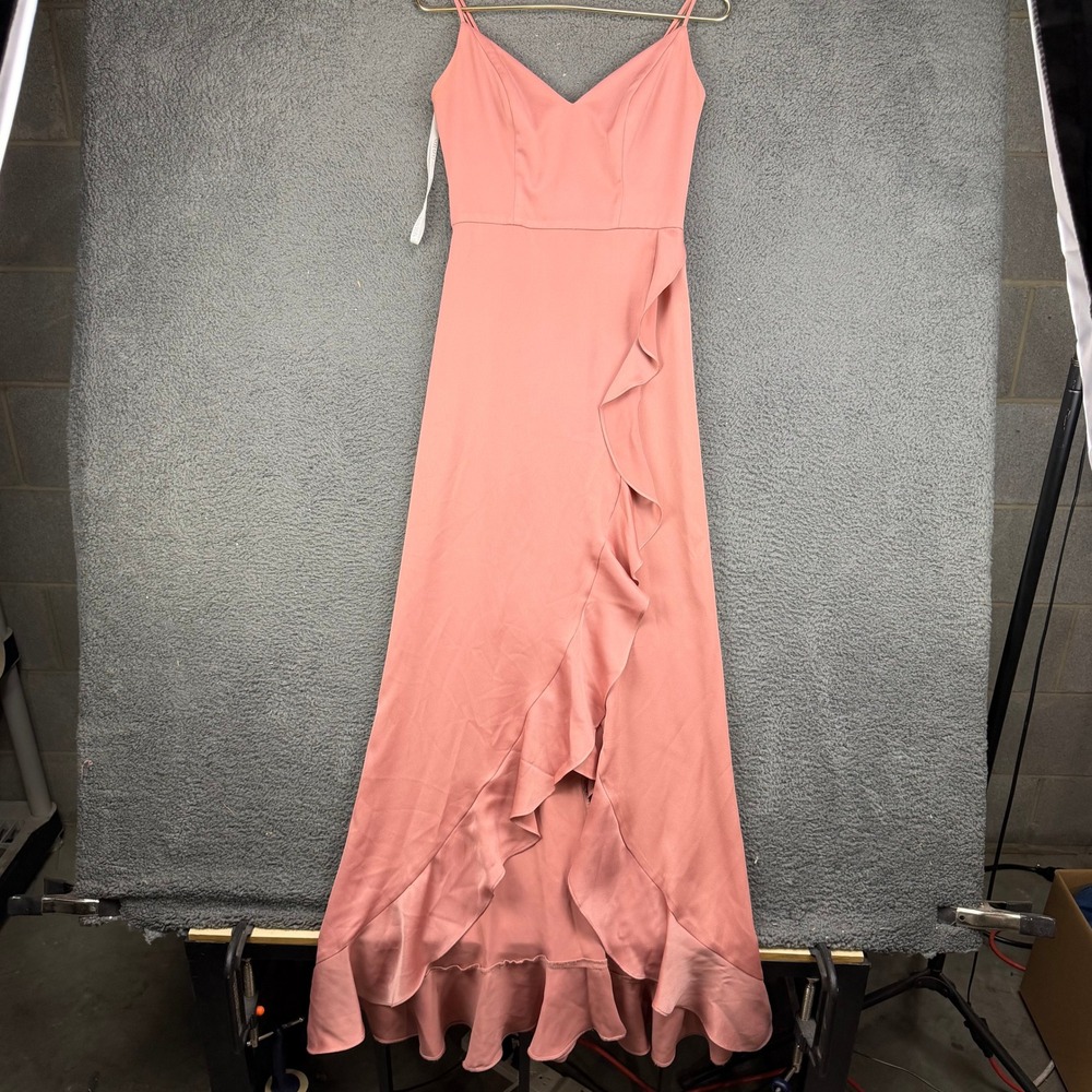 Davids Bridal Desert Rose Ruffle High Low Gown Spaghetti‎ Strap Dress Size 0
